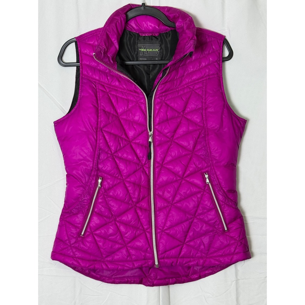 Tek Gear‎ Womens Magenta Purple Diamond Quilted Puffer Vest Full Zip Mock Neck M